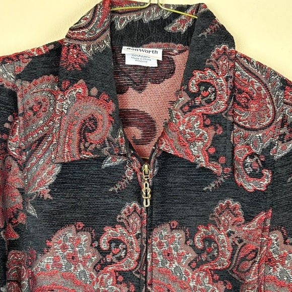 Bon Worth Tapestry Full Zip Black/Red Paisley Jacket; Size LP - Picture 2 of 8